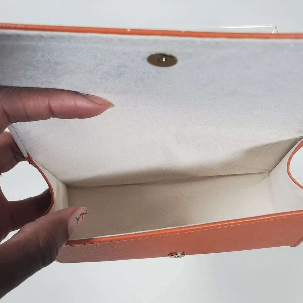 Tory Burch Sunglasses Case Orange One Size Magnetic Gold Monogram With Pouch